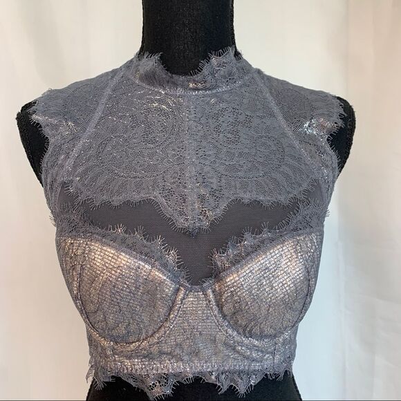 Victoria's Secret Chantilly Dream Angels Shine Lace Bra silver metallic gray 34B - Picture 4 of 10